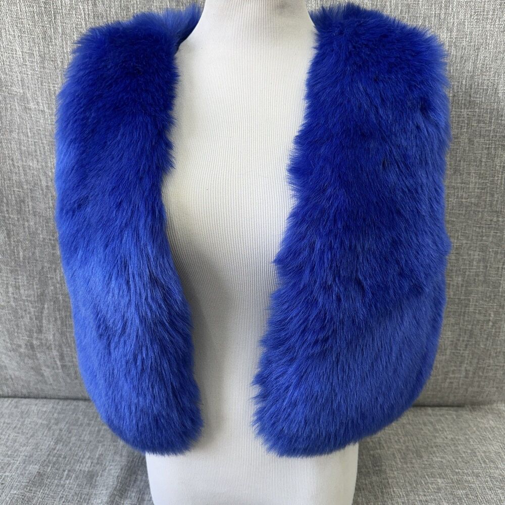 Codigo Womens Royal Blue Faux Fur Vest Lined Sleeveless Jacket Size M L NWOT